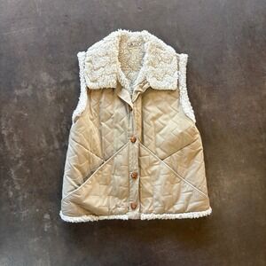Vintage Belmar Sherpa Lined Quilted Vest Cream Western Ranch Womens L Unisex Men